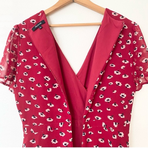 Madewell Wrap Front Mini Dress Red Seattle Floral Women's Size 8 Flowy V-Neck - Picture 7 of 8